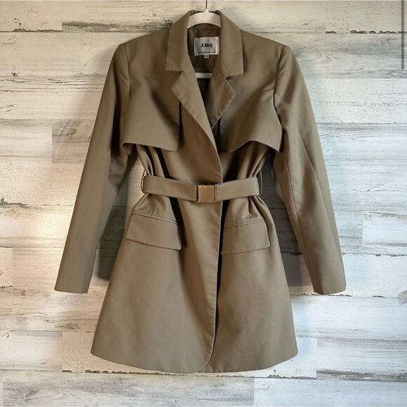 🍁 J. ING Contemporary Belted Blazer Jacket Trench Coat Relaxed Fit Tan XS - Picture 2 of 12